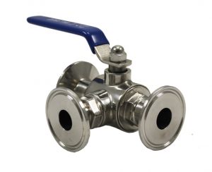 Sanitary 304 Stainless Three-Way Ball Valve Tri-Clamp Connection T-Type 1-1/2"